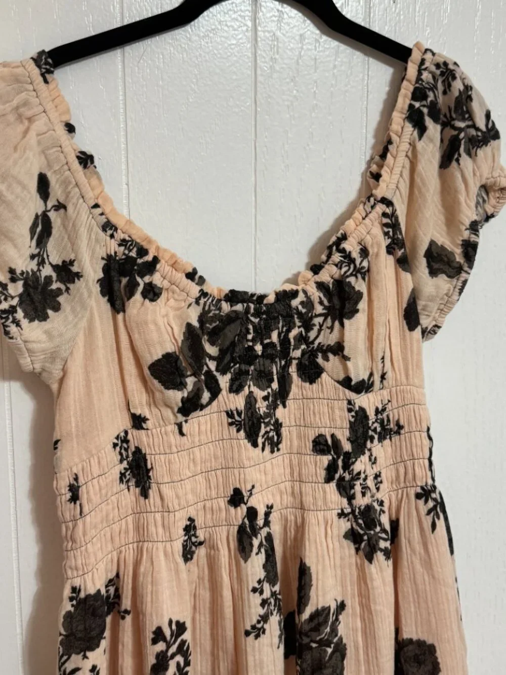 NWT Free People Forget Me Not Peach Floral Smocked Cotton Gauze Midi Dress Size